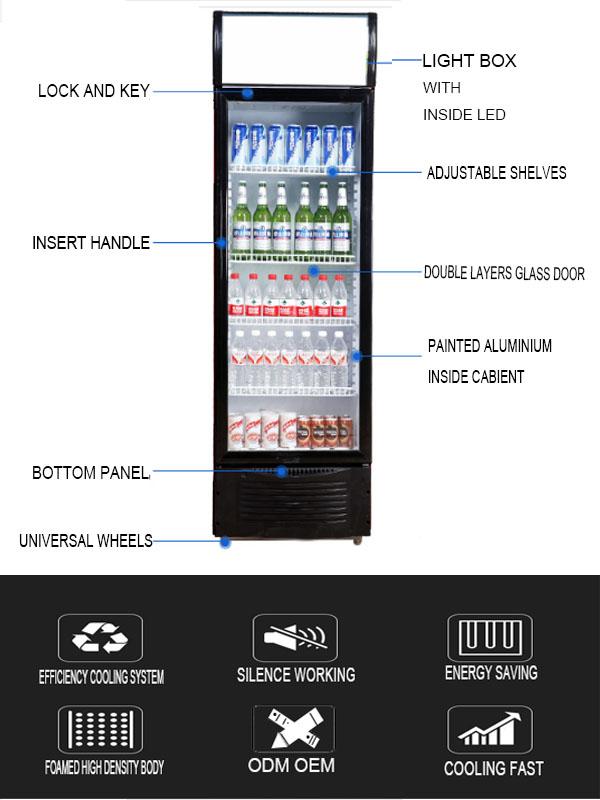 Refrigerador vertical de la exhibición de la bebida de la exhibición puerta de cristal vertical del refrigerador de la sola para el uso comercial